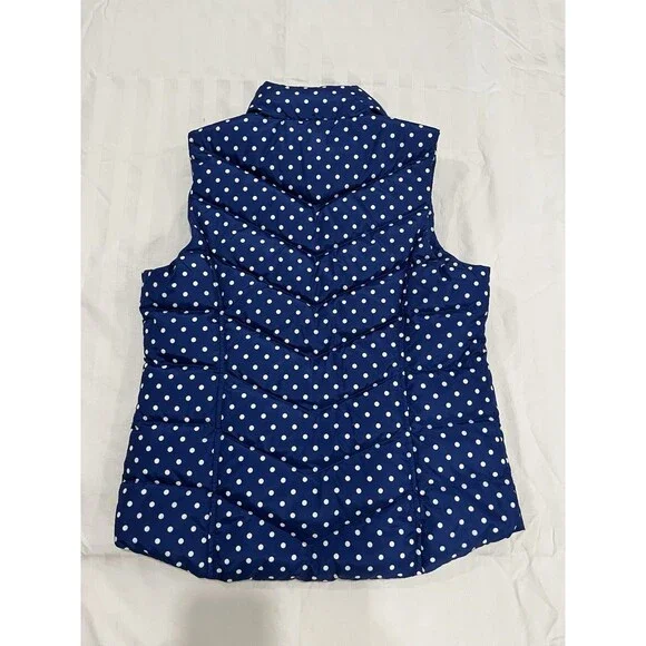 Lands' End Women's XS Down Puffer Vest 600 Fill Blue White Polka Dot Full Zip - Picture 4 of 7